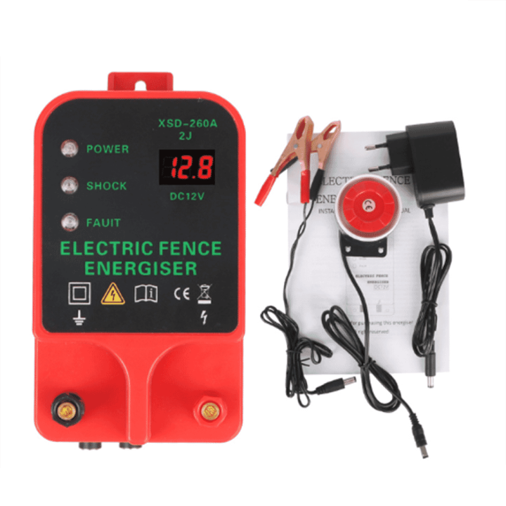 10KM Electric Fence Energizer Livestock High Voltage Pulse Controller High-Decibel Waterproof LCD Display EU Plug With Alarm