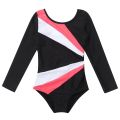【Blue Rose Red XL】 Children Girls Long Sleeve Gymnastics Leotard Jumpsuit Color Block Cutout Ballet Leotards Acrobatics Kids Dance. 