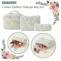 Large Capacity Makeup Bag 3 Pcs Cotton Quilted Makeup Bag Aesthetic Floral Toiletry Bag for Women. 