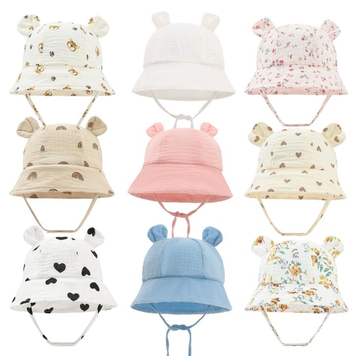 Newborn Baby Hat Summer Muslin Infant Bucket Hats for Girls Boys Cute Printed Fisherman Caps Toddler Kids Panama Sun Cap 3-12 M