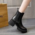 Martin Boots Same Style Women's Slip-on Fleece-Lined with Hidden Heels British Style Ankle Boots Platform Chelsea mona Hot Soft Bottom. 