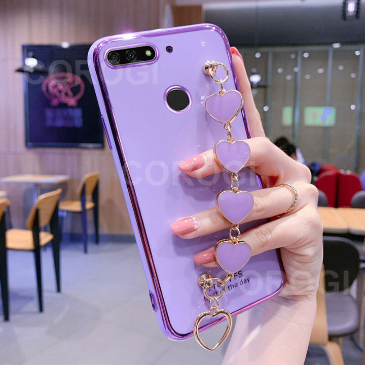LECOMES%20for%20Huawei%20Honor%207C%20Back%20Cover%20with%20Love%20Heart%20Bracelet%20Chain%20Luxury%206D%20Plating%20Shiny%20Soft%20Silicone%20Mobile%20Phone%20Case%20Pouch%20Girls%20-%20Image%203