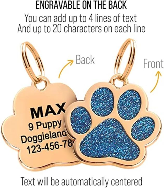 Custom%20Gold%20Pet%20ID%20Tags%20Sparkly%20Paw%20Shape%20Personalized%20Shiny%20Dog%20Glitter%20Silent%20Cute%20Doggy%20for%20Puppies%20Laser%20Engraved%20Name%20-%20Image%204