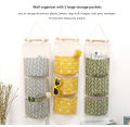 B5-201705116 Ins Nordic Simple Pattern Cotton Hanging Storage Bag 3 Pockets Wall Mounted Wardrobe Hang Bag Wall Pouch Cosmetic Toys Organizer for Babyroom Bedroom Bathroom Kitchen. 