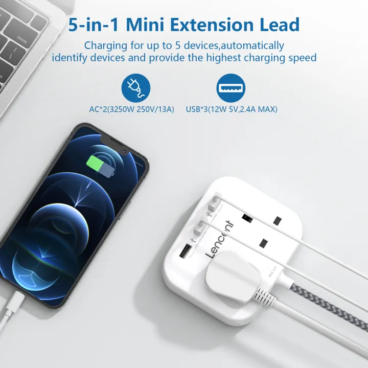 LENCENT%20Mini%20Extension%20Lead%20with%203%20USB%20Port,%202%20Way%20Outlets%20Power%20Strip%20with%203%20USB%20Slots,%20Multi%20Plug%20Power%20Extension%20with%201.8M%20Braided%20Extension%20cord%20for%20Home%20Office%20Travel%20(13A%203250W)%20-%20Image%204