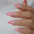 High Shine Ombre Nails French Medium Length Artificial Nails Acrylic Chrome Press On Finger Natural Nail Art. 