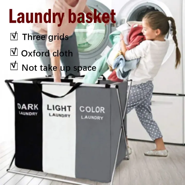 Laundry%20Basket%203%20Section,Foldable%20Dirty%20Laundry%20Hamper,%20Laundry%20Room%20Organization,Clothes%20Baskets%20With%20Side%20Pocket,Laundry%20Sorter%EF%BC%88Black%20and%20white%20gray%EF%BC%89%20-%20Image%2010