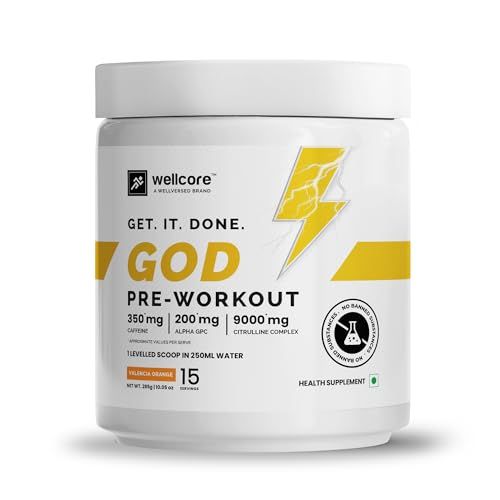 Wellcore-God Mode Pre Workout Supplement Powder(285G, 15 Servings) Not For Beginners & Intermediate Lifters Valencia Orange High Stim Pre Workout With Nootropics & Creatine(FROM INDIA)NUSS