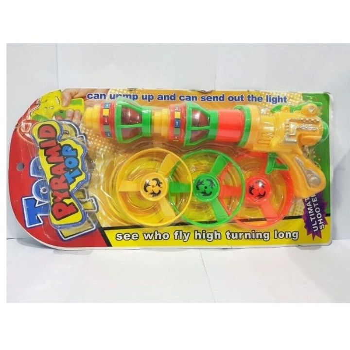 Pyramid Bouncing top shooting toy gun for kids with light