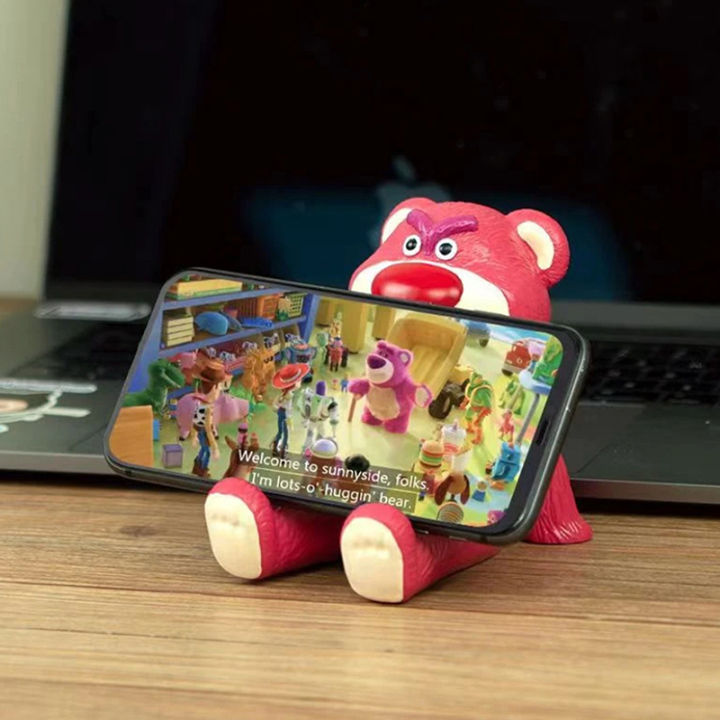 Cute Cartoon Strawberry Bear Figure Phone Stand Office Desktop Decoration Ornaments