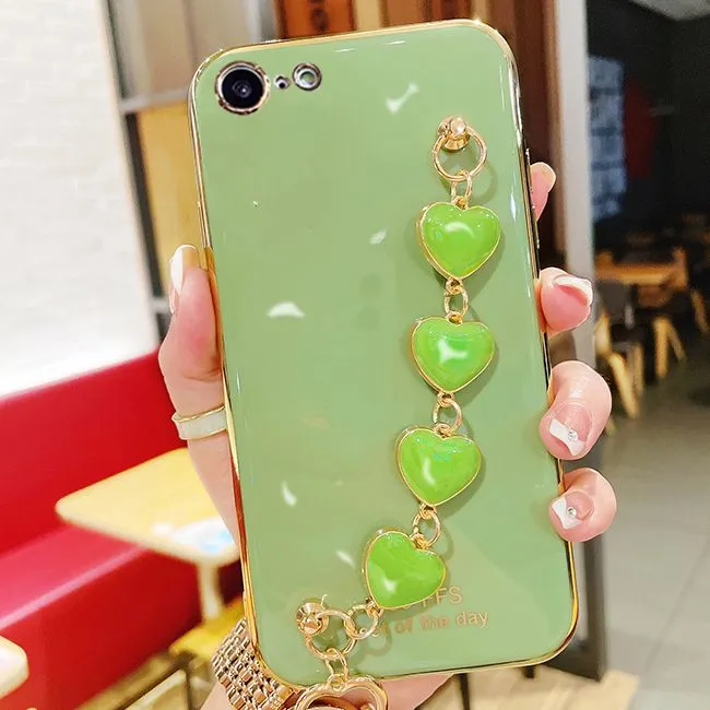 LECOMES%20for%20iPhone%208/iPhone%207%20Back%20Cover%20with%20Love%20Heart%20Bracelet%20Chain%20Luxury%206D%20Plating%20Shiny%20Soft%20Silicone%20Mobile%20Phone%20Case%20Pouch%20Girls%20-%20Image%204