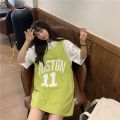 Summer New Korean Style Casual Basketball Jersey Vest Dress Letter Loose Exercise Jersey Mid-Length SleevelessTT-shirt Women's. 