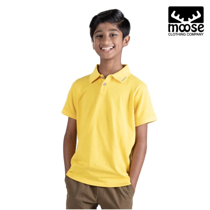 Moose Boys' Polo T-Shirt "moose" on collar - Golden Kiwi