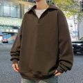 Men's Waffle Knit Polo Collar Sweatshirt Plus Size 6XL 7XL 8XL Heavyweight Polyester Blend Soft Breathable Anti-Pilling Casual Streetwear Pullover for All Seasons Black Coffee Apricot. 