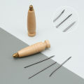4Pcs Leather Sewing Awl Kit DIY Needle With Wooden Handle Set Leather Canvas Tent Shoes Punch Curved Crochet Repairing Hook Tool. 