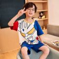 Summer Peking University Pajamas Older Boys Short-Sleeved Cotton Junior High School Students Teenagers 8-12-13-14 Year-Old High School Student Dormitory. 