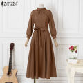 ZANZEA Women Long Sleeve Party Evening Prom Dress A-Line Plain Tunic Maxi Dresses. 