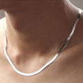 Plating Silver Flat Blade Snake Chain Necklaces For Men Women Short Paragraph Clavicle Chain. 