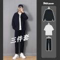 Spring and Summer Korean Set Boys Trend Suit Collar Shirt Thin Casual Simple Easy Matching Coat Handsome Hong Kong Style. 