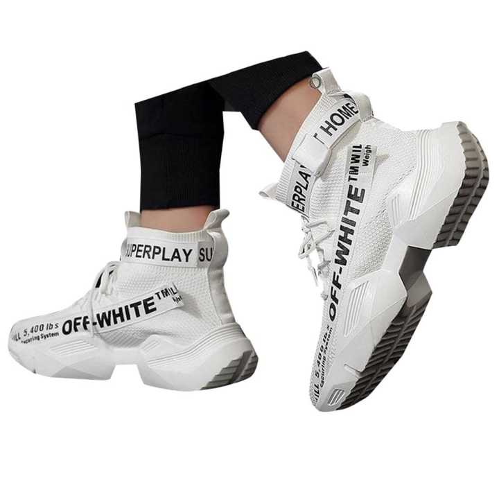 BestGO】Fashion Men High Top Shoes Black White Sneakers New Man