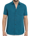 Standard Collar Short Sleeve Shirt for Men Black Blue. 