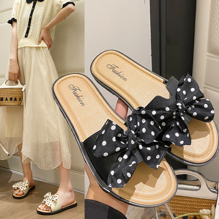 2023New%20Internet%20Hot%20Slippers%20Women's%20Summer%20Wear%20Fashionable%20Non-Slip%20Wear-Resistant%20New%20All-Match%20Bow%20Flat-Heeled%20Slippers%20-%20Image%204