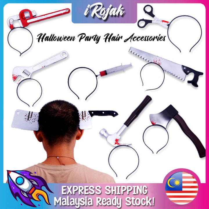 [iRojak] Halloween Headwear Horror Props Scary Cutting Head Props Headband Tricky 万圣节穿头发箍 Pita Rambut - HW10