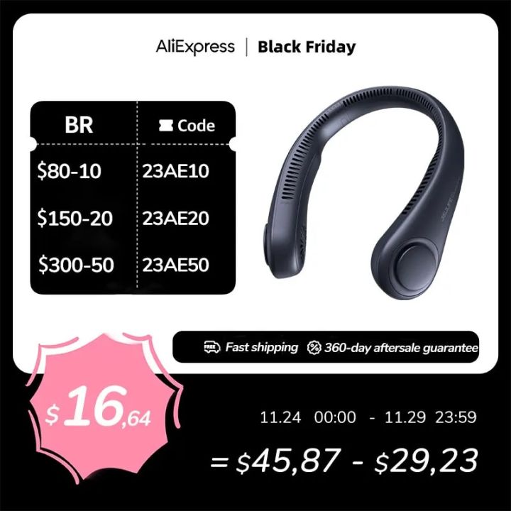 JISULIFE Portable Neck Fan 4000 mAh USB Recharge 78 Air outlet Provide Cooling Wind Mini Personal Fan Silent Neckband for SportsUSB Fan
