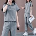 2023New Large Size Suit Summer Korean Style Fat Sister Women's Clothing Casual Sports Loose Slimming Short Sleeve Two-Piece Suit. 