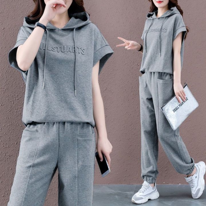 2023New%20Large%20Size%20Suit%20Summer%20Korean%20Style%20Fat%20Sister%20Women's%20Clothing%20Casual%20Sports%20Loose%20Slimming%20Short%20Sleeve%20Two-Piece%20Suit%20-%20Image%204