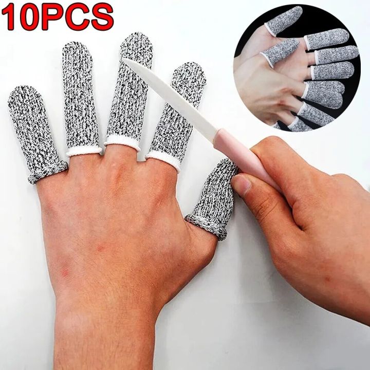 【HOT】 10Pcs Anti-Cut Finger Cover Finger Protector Sleeve Level 5 High-Strength Safety Flexible Anti Cut Fingertip Gloves Kitchen Tool
