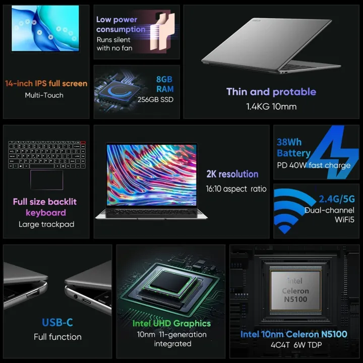 CHUWI%20LarkBook%20X%20,%20Touch%20Screen%2014"%20Laptop%20PC,%202240x1400P,%208GB%20RAM%20256GB%20ROM,%20Intel%20N5100%20Processor,%20WiFi,%20Type-C,%20Windows%2010%20Business%20Notebook%20Computer%20(LarkBook%20X)%20-%20Image%209