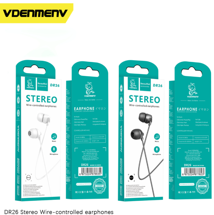 Vdenmenv DR26 Wire Controlled Earphones 3.5mm Black
