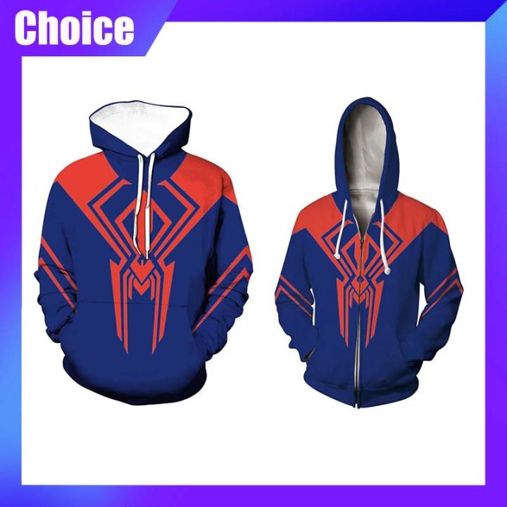 Spider Man 2099 Hoodie Miguel O'Hara Anime 3D Printing Cosplay Zipper Sweater Casual Outer Cartoon Men Clothing Sweater Top Gift