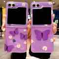 HODON Fashion Cute Purple Butterfly Clear Phone Case For Samsung Galaxy Z Flip 5 5G ZFlip4 Flip3 Cases Ultra Thin Hard Back Cover. 