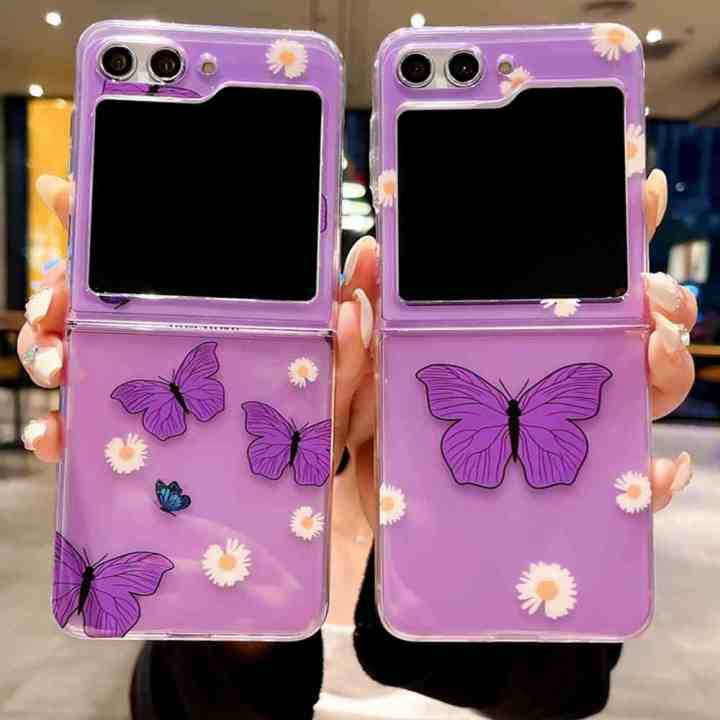 HODON%20Fashion%20Cute%20Purple%20Butterfly%20Clear%20Phone%20Case%20For%20Samsung%20Galaxy%20Z%20Flip%205%205G%20ZFlip4%20Flip3%20Cases%20Ultra%20Thin%20Hard%20Back%20Cover%20-%20Image%202