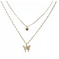 Delicate Crystal Butterfly Double Pendant Necklace. 