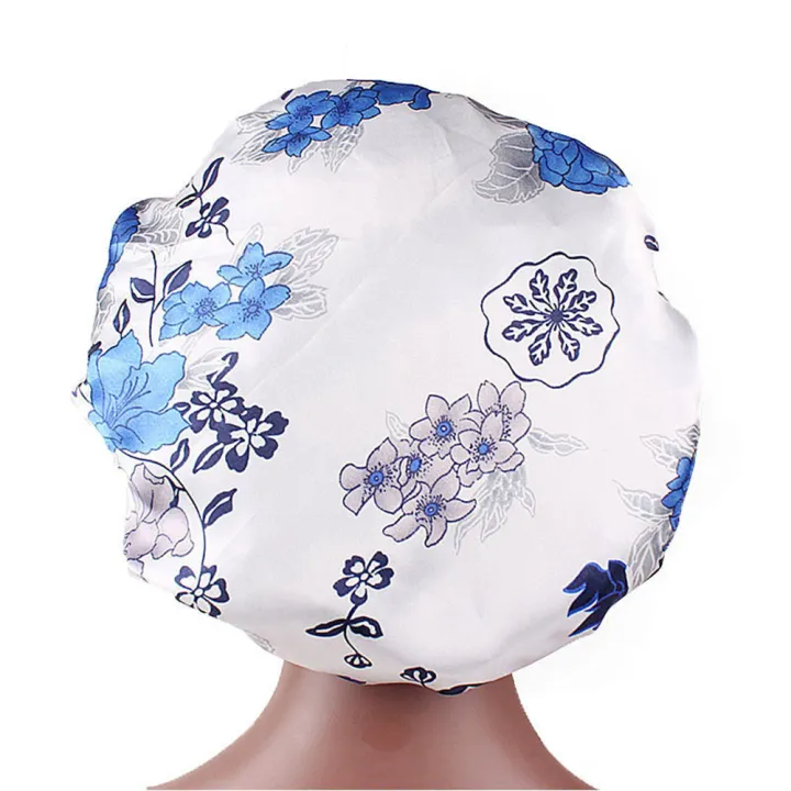 Women%20Fashionable%20Floral%20Print%20Satin%20Wide%20Edges%20Sleep%20Caps%20Hair%20Care%20Bonnet%20-%20Image%204