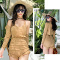 bellylady 2pcs Women Cotton Sexy Swimsuit Trendy Solid Color High Waist Slim Fit One-piece Swimwear For Hot Spring. 