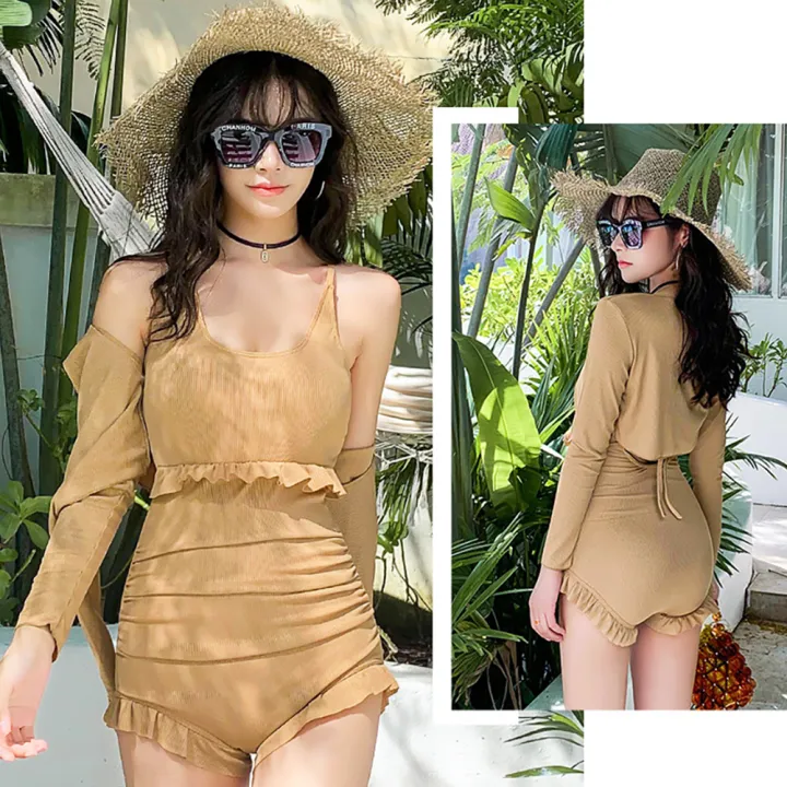 bellylady%202pcs%20Women%20Cotton%20Sexy%20Swimsuit%20Trendy%20Solid%20Color%20High%20Waist%20Slim%20Fit%20One-piece%20Swimwear%20For%20Hot%20Spring%20-%20Image%204