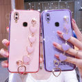 LECOMES for Vivo Y93 Back Cover with Love Heart Bracelet Chain Luxury 6D Plating Shiny Soft Silicone Mobile Phone Case Pouch Girls. 