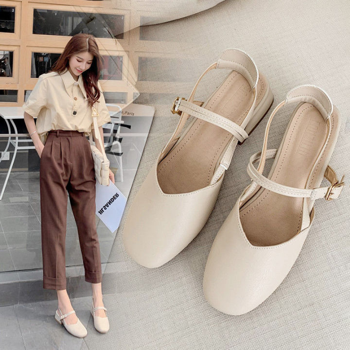 Closed Toe Sandals Women's Summer Mid Heel 2024 New Korean Style Versatile  Student Fairy Style Retro Chunky Heel Ankle-Strap Shoes | Daraz.lk