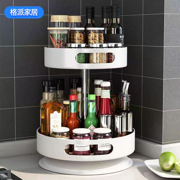 Kitchen Rotating Spice Rack Oil Salt Sauce Vinegar Storage Box 360 ...