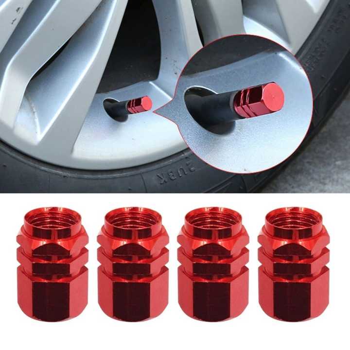 Red - 4Pcs Car Styling Tires Valve Air Tyre Caps  Bolt-in Aluminum Theftproof