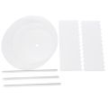 Acrylic Round Cake Disk Set - Cake Discs Circle Base Boards with Center Hole - 2 Comb Scrapers (4 Patterns) & Dowel Rod. 