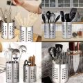 Spoon Holder 2Pcs Set Stainless Steel Cutlery Drainer Round Utensil Holder Kitchen Utensil Holder Cutlery Baskets Organizers Storage Holder for Spoons Forks Silver 2 Pieces. 