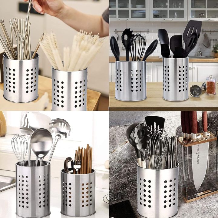 Spoon%20Holder%202Pcs%20Set%20Stainless%20Steel%20Cutlery%20Drainer%20Round%20Utensil%20Holder%20Kitchen%20Utensil%20Holder%20Cutlery%20Baskets%20Organizers%20Storage%20Holder%20for%20Spoons%20Forks%20Silver%202%20Pieces%20-%20Image%202