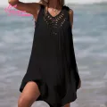 Muses Mall Women Backless Coverup Stylish Lace-up Crochet Beach Dress for Sun Protection Swimsuit Coverup Pendant Embellished Blouse. 