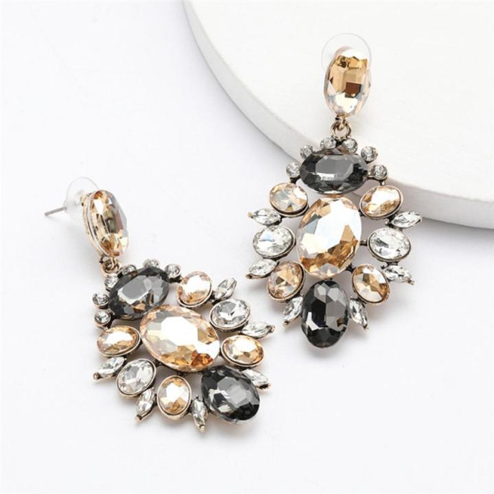 Pauli Manfi New Fashion Colorful Rhinestone Earrings Women Bohemian Geometric Dangle Earring Accessories