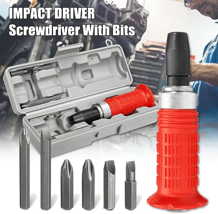 7 in 1 Impact Screwdriver Set, Manual Reversible Impact Screw Driver Kit Heavy Duty Multi-functional Steel Impact Screwdriver Bit Set with Case